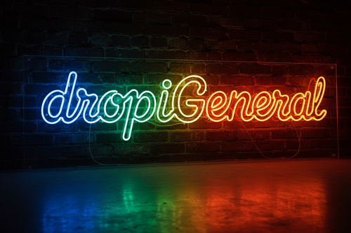 quiero un cartel con letras de neon diciendo "dropiGeneral"